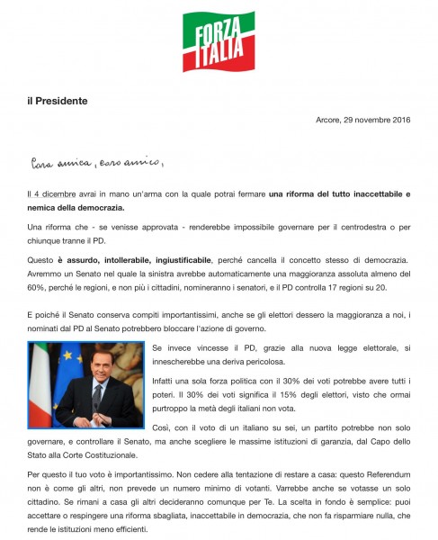 Lettera Berlusconi